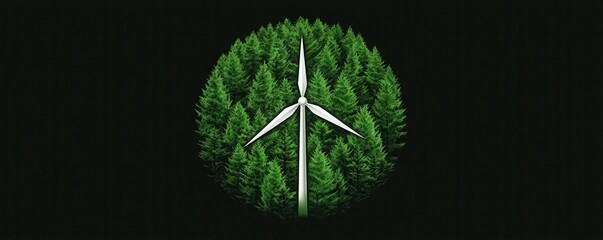 Obraz premium A wind turbine surrounded by lush green trees, symbolizing renewable energy and environmental sustainability.