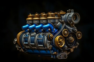 A heavily modified engine with nitrous oxide injection, ready for street racing