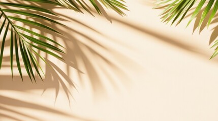 Lush Palm Fronds Forming Shadows On Beige Backdrop