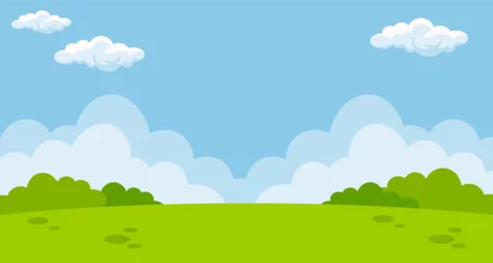 Fototapeten Lindgrün Enjoying park landscape scene illustration background with blank space area. Suitable for poster, banner, greeting card.  © Ferdi Vector