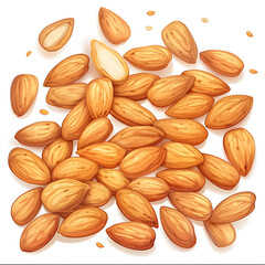 Obraz premium Realistic and artistic representations of almonds, almond farming, processing, and almond-based all isolated on a white background.