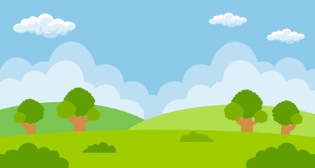 Enjoying park landscape scene illustration background with blank space area. Suitable for poster, banner, greeting card.