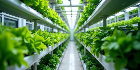 Hydroponic plants growing in a controlled environment