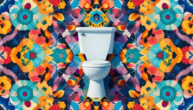 White Toilet Against Vibrant Floral Background