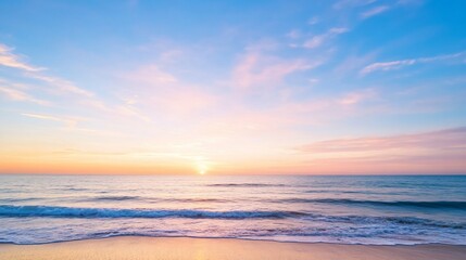 Obraz premium Serene sunset over tranquil ocean waves gently lapping sandy shore (1)