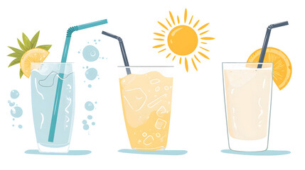 Refreshing summer drinks promotion poolside graphic design elements bright and cheerful summer vibes