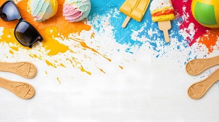 Summer fun activities beachside food photography bright environment top view colorful concept