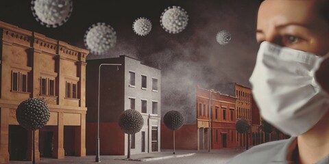 A simulation of PM2.5 dust and smoke in the city that is harmful to people's health.