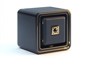 Obraz premium A sleek black safe with gold accents. The design is modern and sophisticated. Ideal for securing valuable items. A symbol of security and trust. Generative AI