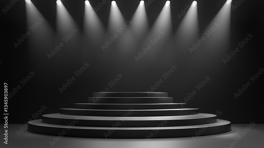 Aufkleber a beautifully designed circular stage is bathed in soft light from several overhead spotlights, cast