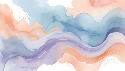 Soft Pastel Watercolor Abstract Background with Flowing Blue, Purple, and Peach Tones