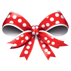 A red ribbon bow with white polka dots, No background.