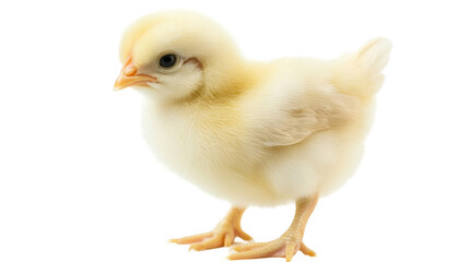 Obraz premium Cute Yellow Chick Standing on White Background in Soft Focus