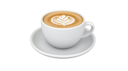 Obraz premium A beautifully presented latte with intricate latte art served in a pristine white ceramic cup on a saucer creating a cozy and inviting coffee shop atmosphere