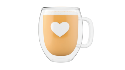 A warm inviting cup of coffee or tea served in a minimalist glass mug with a delicate heart shaped design symbolizing love and affection