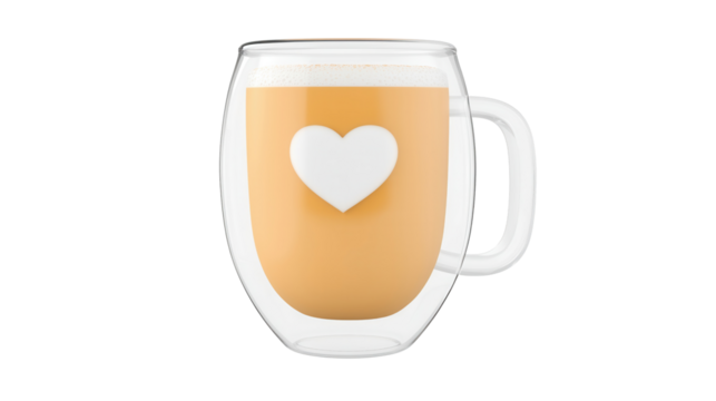 A warm inviting cup of coffee or tea served in a minimalist glass mug with a delicate heart shaped design symbolizing love and affection