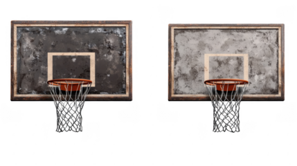 Basketball Hoops on Vintage Backboards with Worn Surfaces