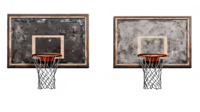 Basketball Hoops on Vintage Backboards with Worn Surfaces