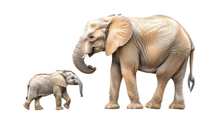 Fototapeta premium Majestic Adult Elephant Walking Beside Playful Young Calf
