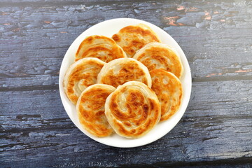 Indian paratha or porotta , top view foods.