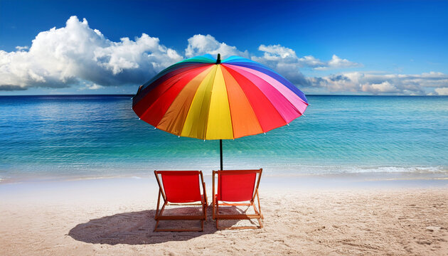 chaise longue et parasol sur une plage