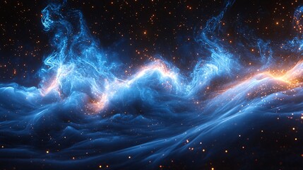 A galactic explosion of bioluminescent neon ink waves flowing infinitely