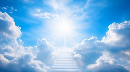 Stairway to heaven amidst bright sun and clouds
