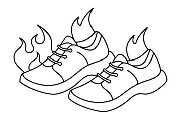 two fiery running shoes line art silhouette vector illustration