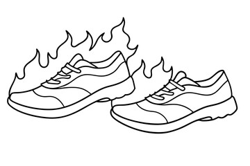 two fiery running shoes line art silhouette vector illustration