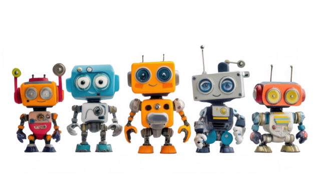 Colorful Retro Robots Collection with Various Expressions and Features