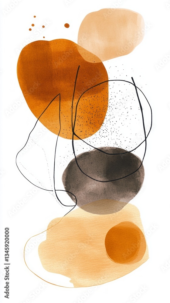 Poster organic shapes in warm hues swirl together, creating a vibrant yet calming composition. soft layers 