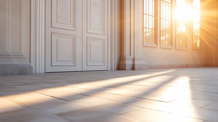Sunlit interior with classic door and windows