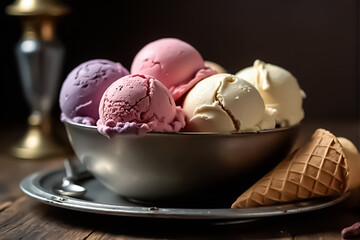 Keeping of ice cream flavor whit unused blueberry, strawberry, kiwi, lemon, vanilla setup on common foundation. Video animation