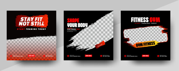 Gym and fitness social media post banner template with black and yellow color, Sports and Fitness social media post banner ,Motivational gym social media post design for fitness programs.