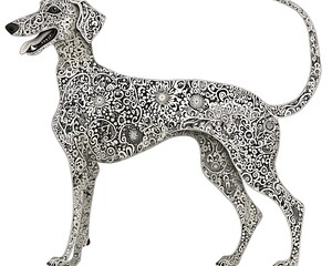 Ornate Greyhound for Filigree Design, White Background.