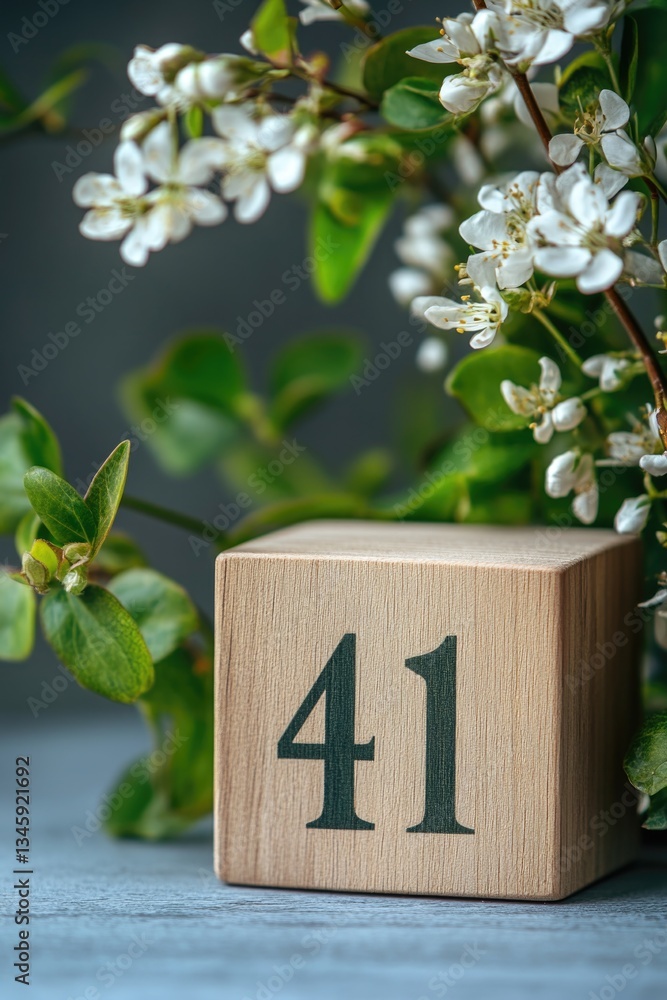 Poster a wooden block with the number 41, suitable for various uses