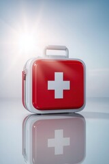 Obraz premium Compact Portable First Aid Kit with Simple Design on Clean White Background for Emergency Preparedness