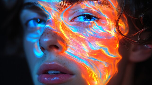 A glowing plasma effect of liquid paint morphing in an abstract way