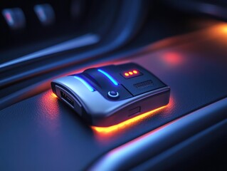 Obraz premium A close-up shot of a cell phone placed on a car dashboard, ideal for automotive or technology-related concepts