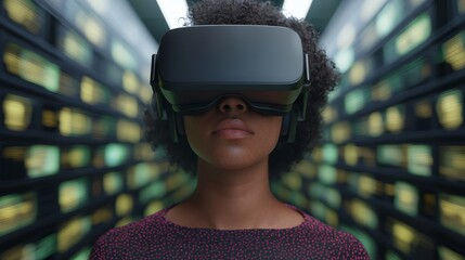 Immersive virtual reality experience digital space modern technology high-tech environment close-up view exploring new realities