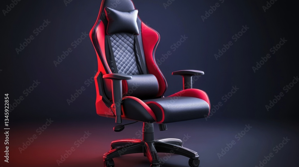 Poster a single office chair with a red seat and backrest on a dark background