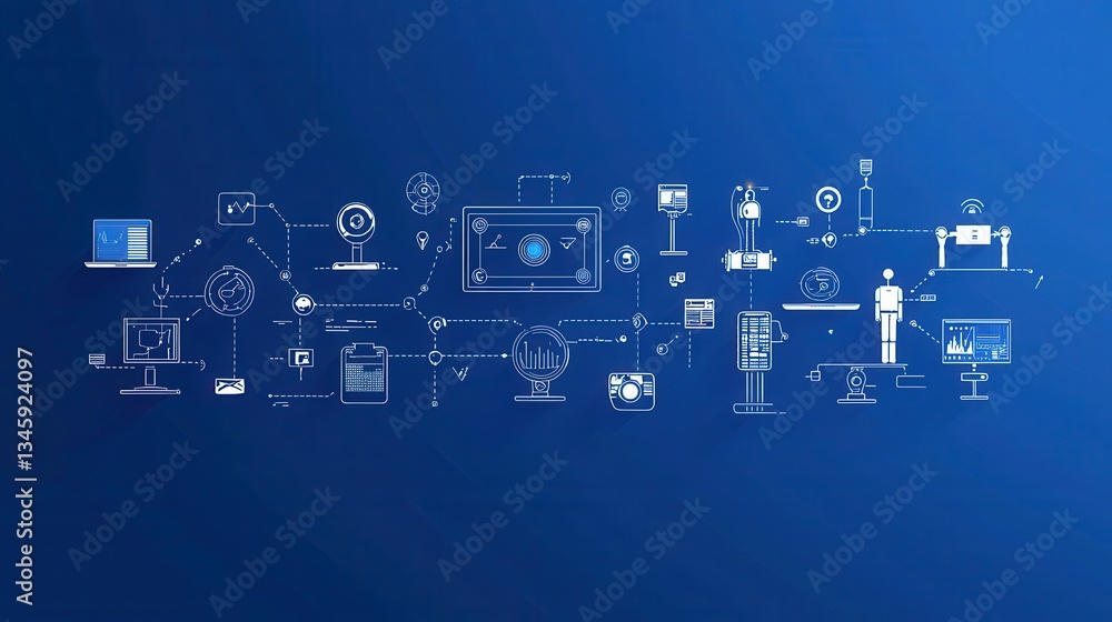 Poster a collection of crisp clean outline icons representing various elements of modern digital technology