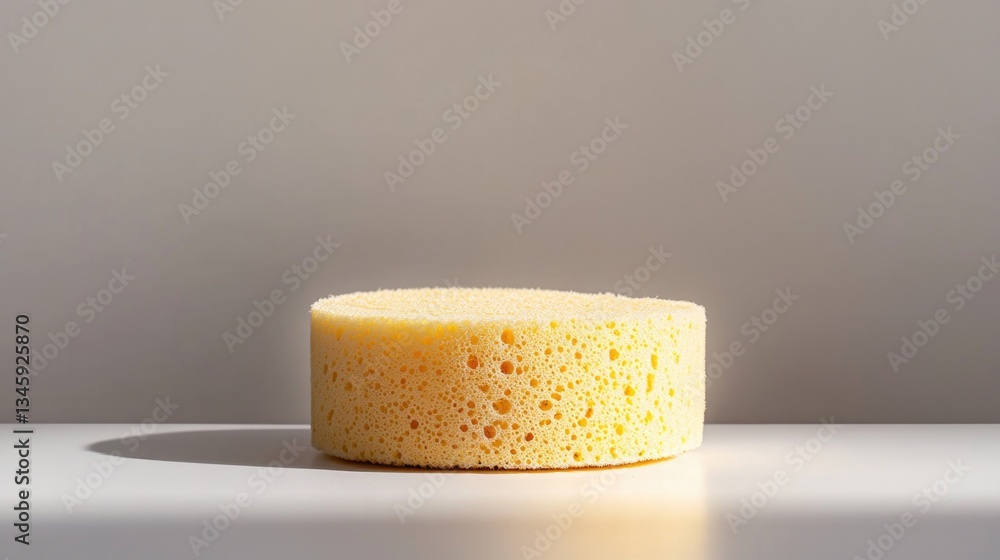 Poster a single yellow sponge is placed on a table, ready for use