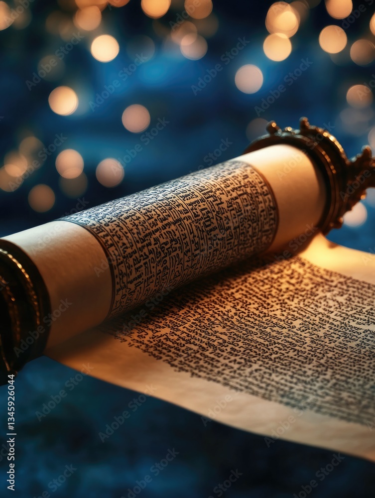 Poster A scroll with writing on it sits on a table, ready for reading or study