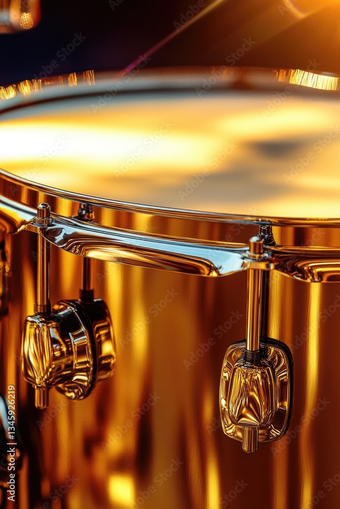 Poster a close-up view of a drum on a concert stage, ready for performance