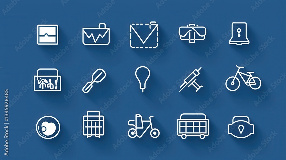 Poster a set of 15 clean and minimalist outline icons designed for seamless into user interfaces and enhanc
