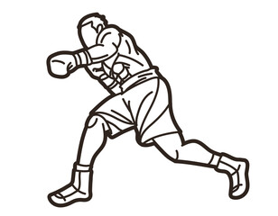 Boxing Sport Kickboxing Muay Thai Boxer Ultimate Fighting Action Cartoon Outline Graphic Vector