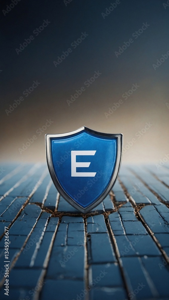 Poster blue shield with checkmark, representing e-commerce website reliability and security