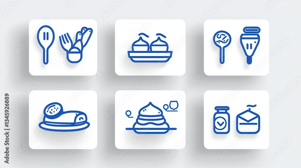 Poster a set of simple and minimalist outline icons representing various elements of catering and hospitali