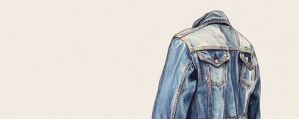 Faded denim jacket flat design side view retro theme cartoon drawing Complementary Color Scheme